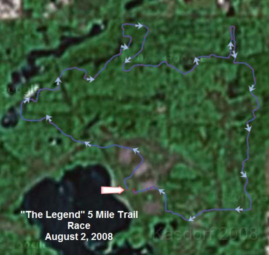 The Legend 5M 2008-08 0008.jpg - A map of the race course created by the Garmin ForeRunner 305 and SportTracks software. The blurry ground is courtesy of the US Government who apparently does not have good resolution photos of this area.